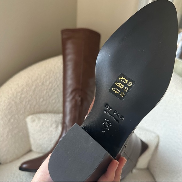 NIB By Far Esteban Knee High Brown Napa Leather Boot Low Block‎ Heel Black 35 - Picture 6 of 7